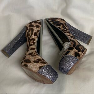 BNIB Stunning Sam Edelman Leopard Print Glitter Heels Sz 6